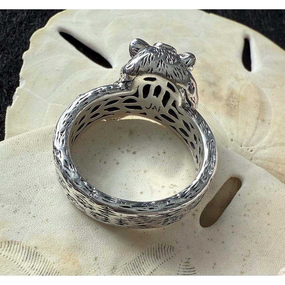 John Hardy Silver Leopard Cat Ring with Citrine Eyes and Black Diamonds - Picture 5 of 7